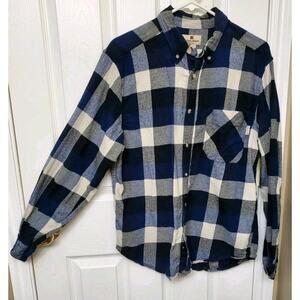 Woolrich Men’s M Blue Plaid Flannel Shirt 100% Cotton Button‑Front